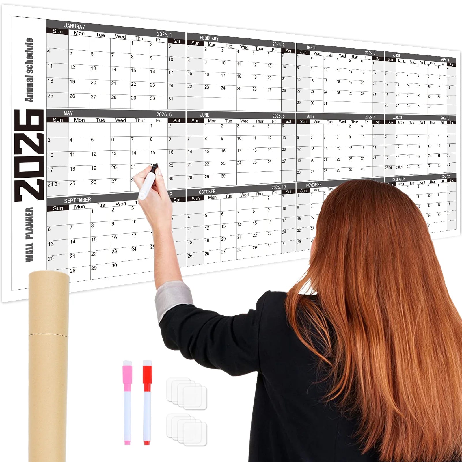 2026 Wall Calendar Practical Agenda Schedule Calendar Poster Calendar Time-Sensitive For Office School Daily Planning