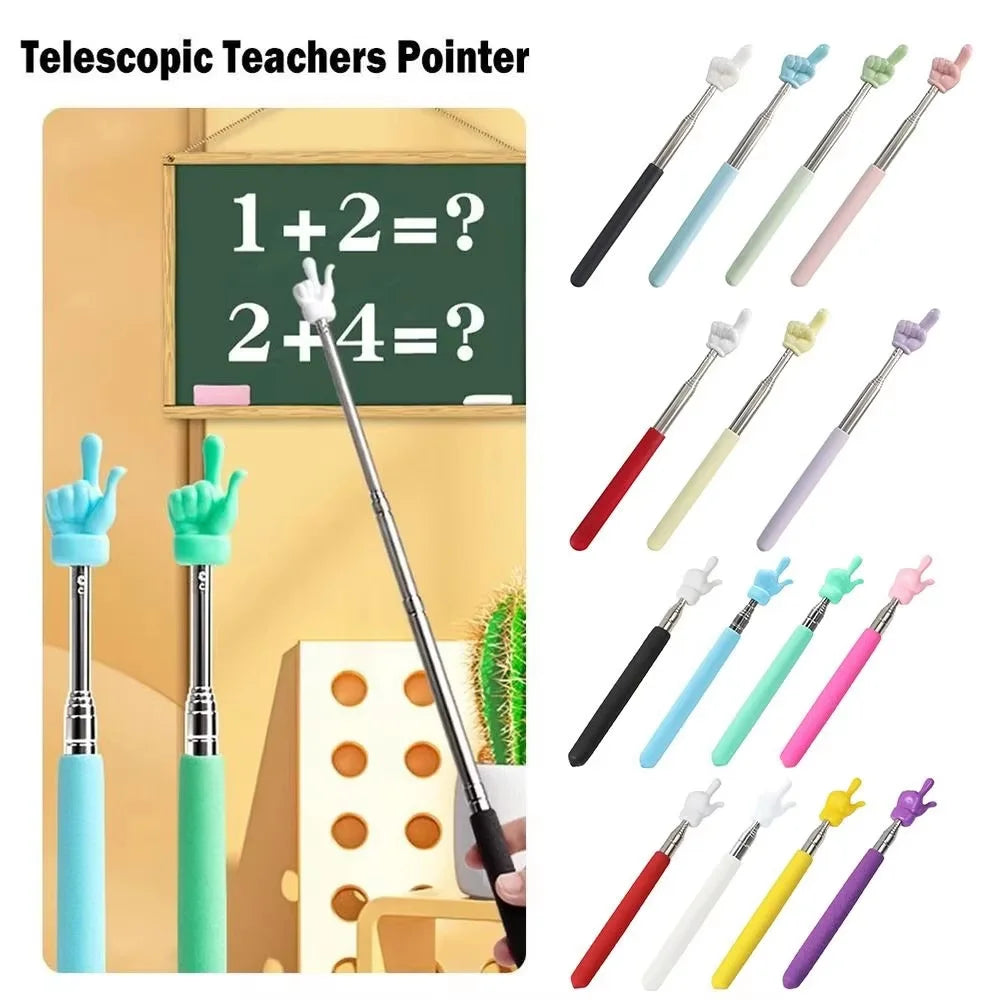 1Pcs Stainless Steel Telescopic Rod Toys Finger Design Teaching Stick Classroom Whiteboard Pointer Teachers Handheld Presenter