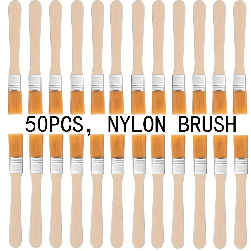 50pcs Nylon Paint Brushes with Wooden Handles, 5-Inch, Yellow Bristles, Ideal for Wall, Door, Cabinet, Furniture, Fence Painting