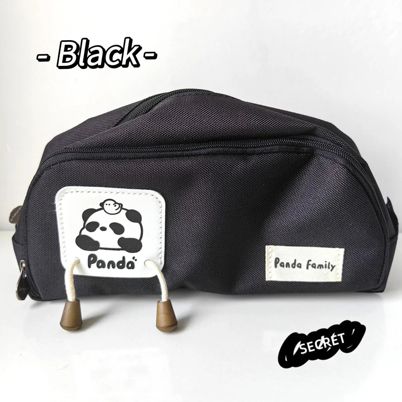 Cute Canvas Pencil Bag Cartoon Panda Pencil Case Zipper Stationery Storage Bag Large Capacity Pen Bag School Office Supplies New