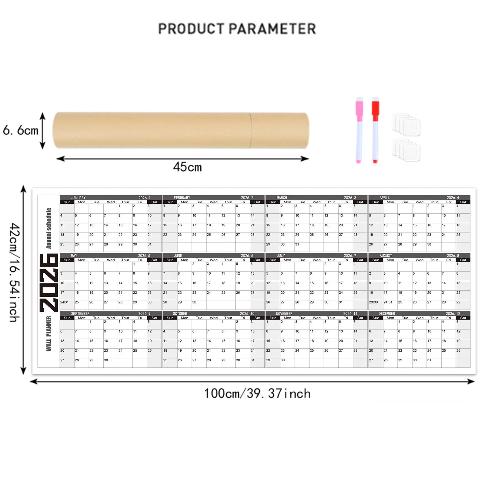 2026 Wall Calendar Practical Agenda Schedule Calendar Poster Calendar Time-Sensitive For Office School Daily Planning
