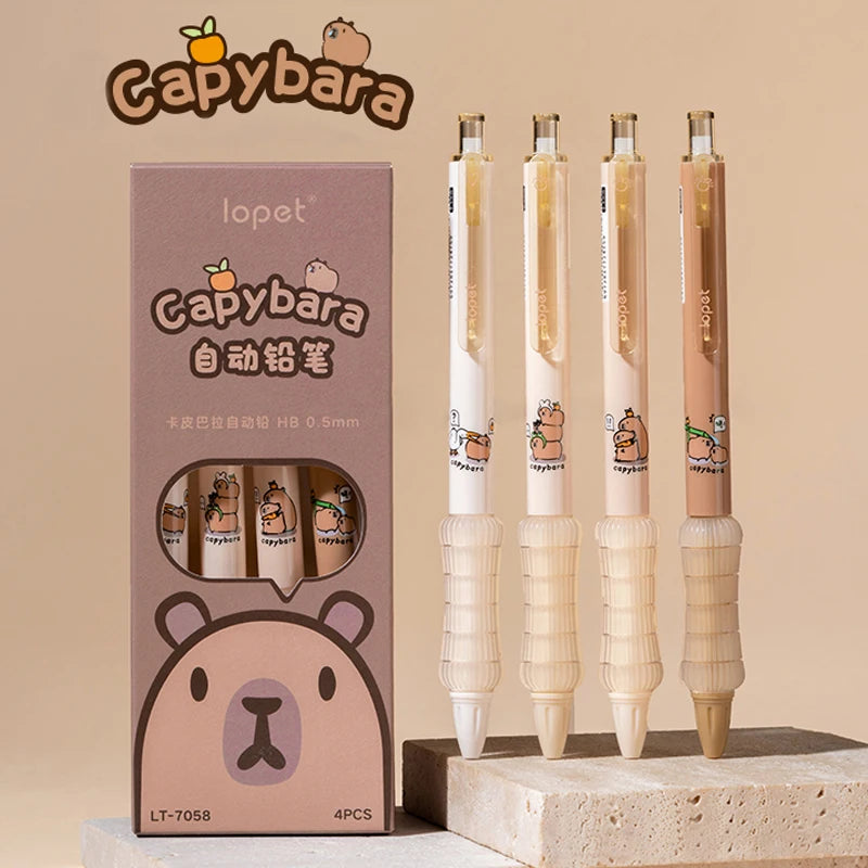 4PCS/Set Capybara Automatic Pencil For Students Cute HB 0.5MM Pencil Soft Touch Writing Pencil Stationery School Office Supply
