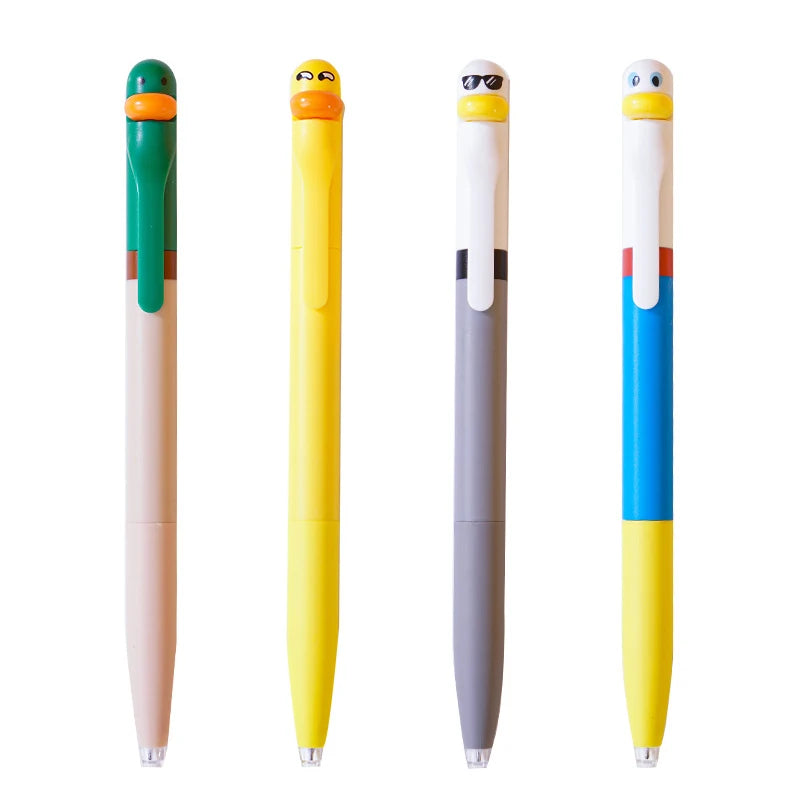 4PCS/Set Creative Duck Gel Pen Cute Press Gel Ink Pen 0.5MM Black Writting Pen Funny Ballpoint School Office Supply