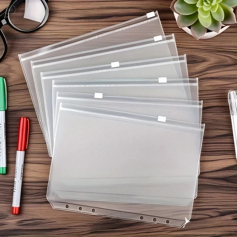 15/25pcs A5 Zipper Pockets, Transparent Folders with 6 Holes, Suitable for 6-Ring Binder Notebooks,Waterproof PVC File Organizer
