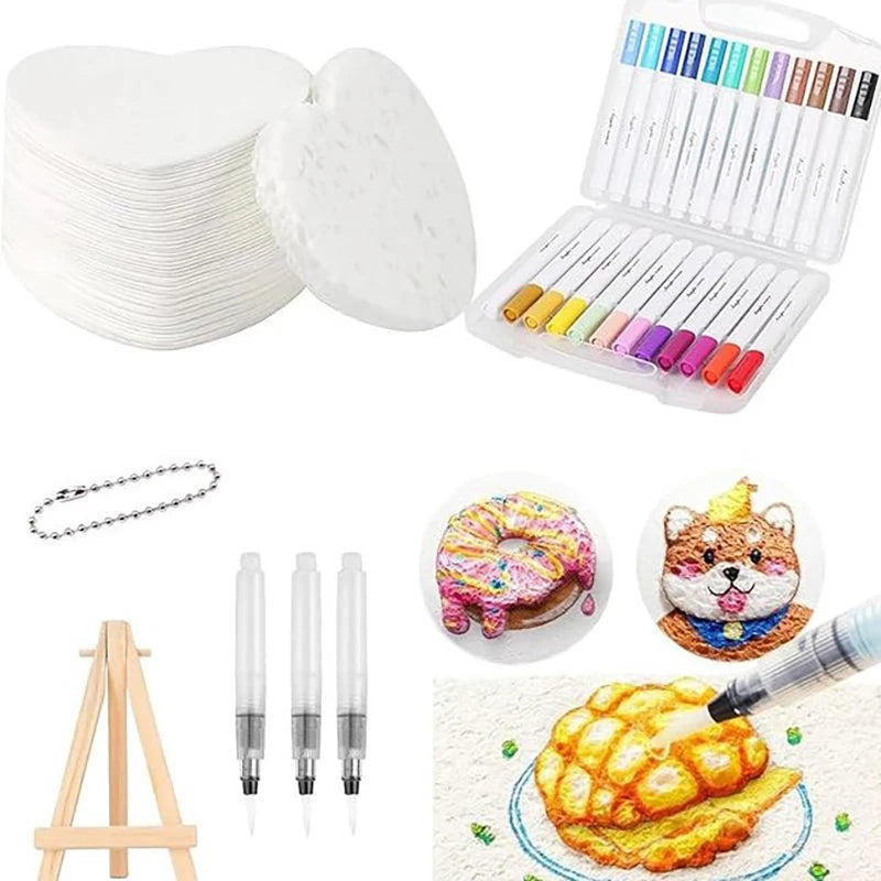 With Drawing Pens Magics Texture Painting Kit with 10 Foam Paint Paper 12 Markers DIY Bubble Drawing Pens for Painting Art Craft