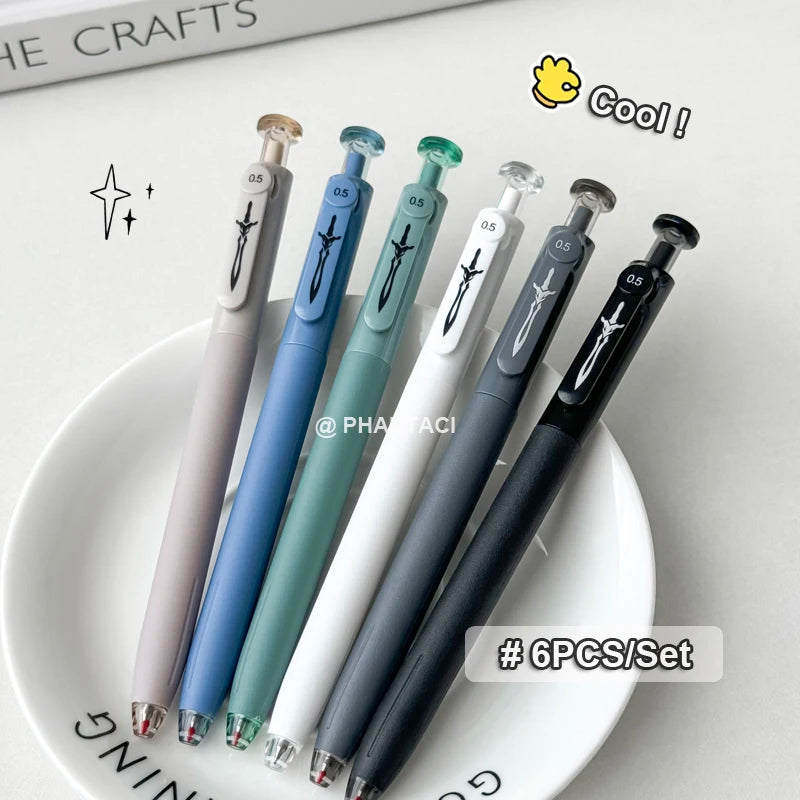 6PCS/Set Sword Series Gel Pen For Student 0.5MM Black Refill Gel Ink Pen Quick Dry Writing Pen For Boys Creative Neutral Pen New
