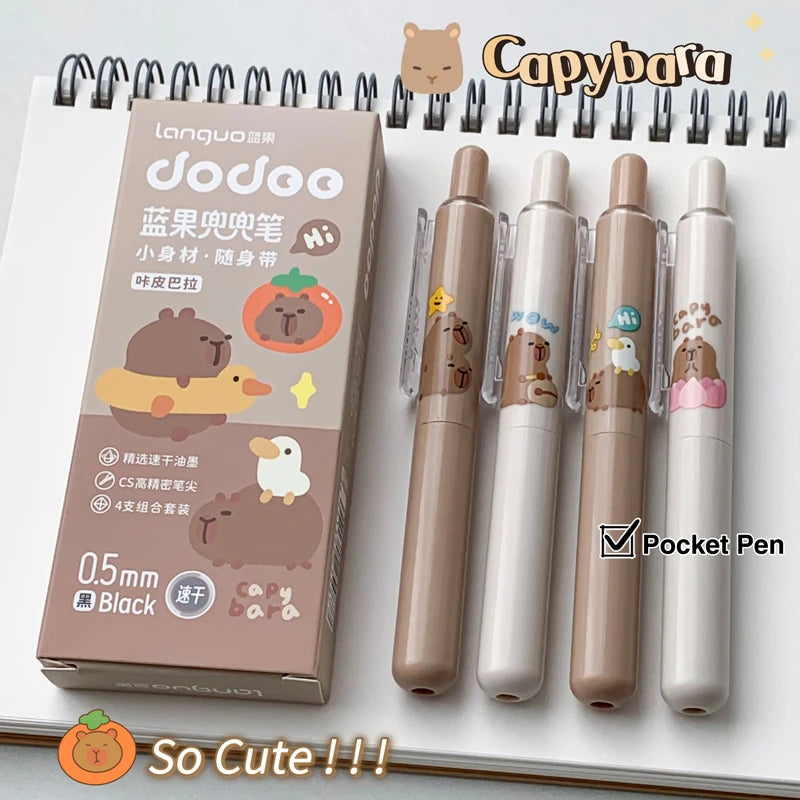 4PCS/Set Cute Pocket Gel Pen 0.5MM Black Refill Gel Ink Pen Mini Portable Writing Pen Quick Dry Neutral Pen School Office Supply