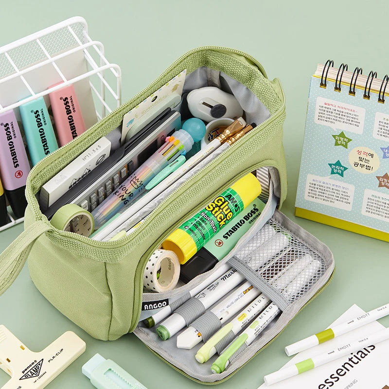 High Capacity Pencil Case Cute Double Layer Stationery Storage Bag For Students Multifunctional Pencil Bag School Supplies New