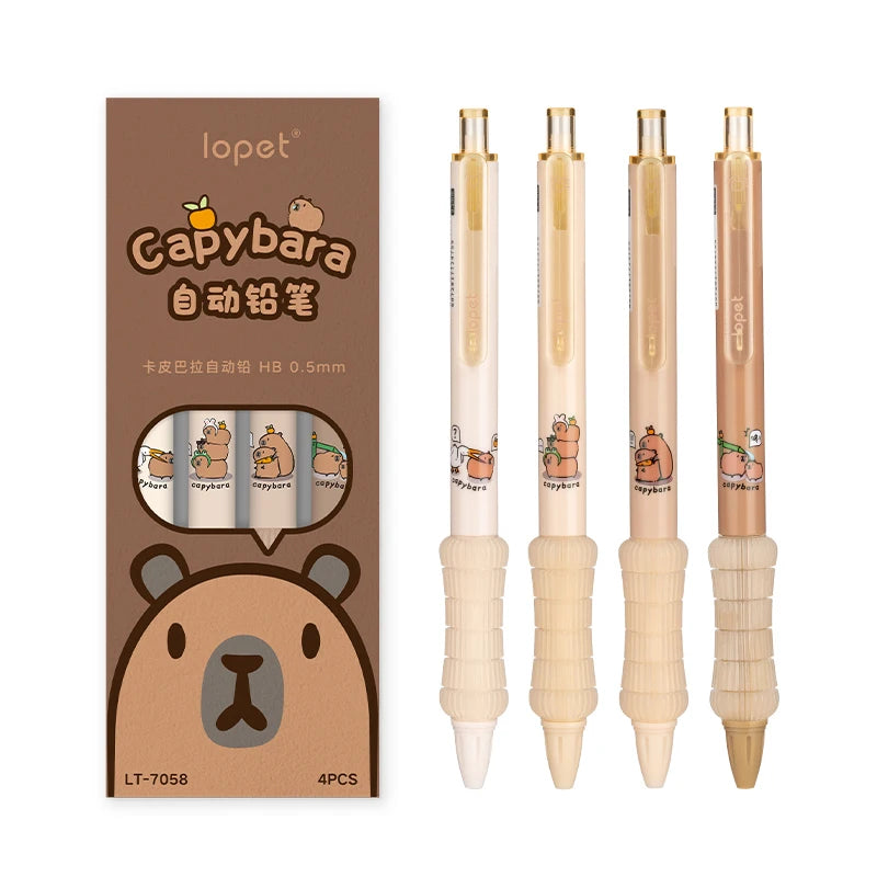 4PCS/Set Capybara Automatic Pencil For Students Cute HB 0.5MM Pencil Soft Touch Writing Pencil Stationery School Office Supply