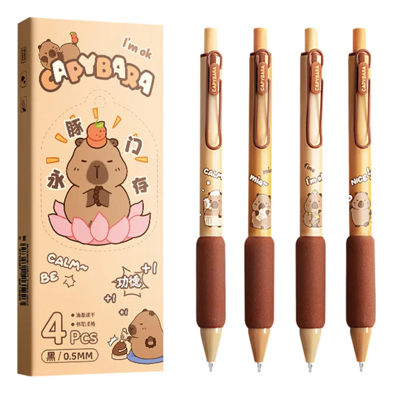 4PCS/Set Cute Capybara Gel Pen Cartoon Gel Ink Pen 0.5MM Black Refill Quick Dry Writing Pen Soft Touching Neutral Pen Stationery