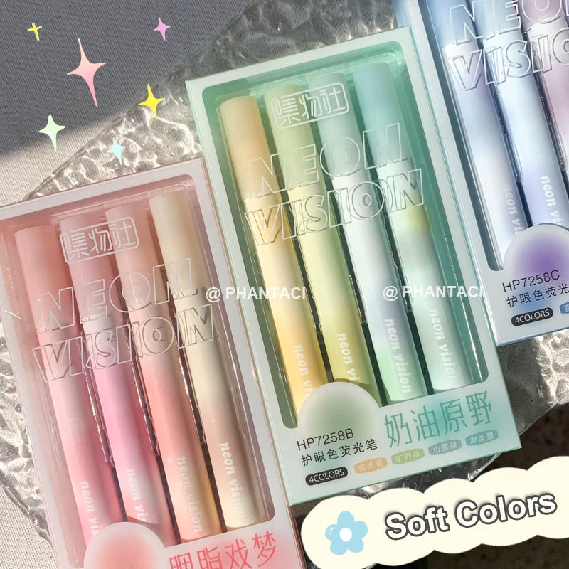 4PCS/Set Multicolored Highlighter Pen Soft Color Marker Pen Oblique Head Graffiti DIY Scrapbook Painting Pen Draw Pen Art Supply