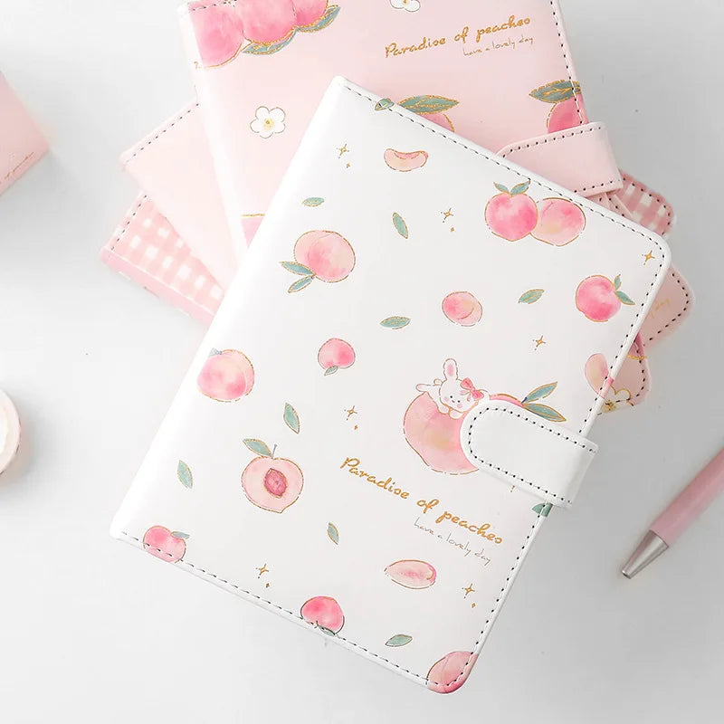 Kawaii Pink Peach Diary Cute Planner Book For Students PU Cover Magnetic Agenda Colored Inner Page Journals Stationery Notebooks