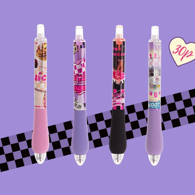 4PCS 6PCS/Sets Heart Series Gel Pens 0.5MM Black Refill Gel Ink Pen Cute Stationery Writing Pen Gift School Office Supplies New